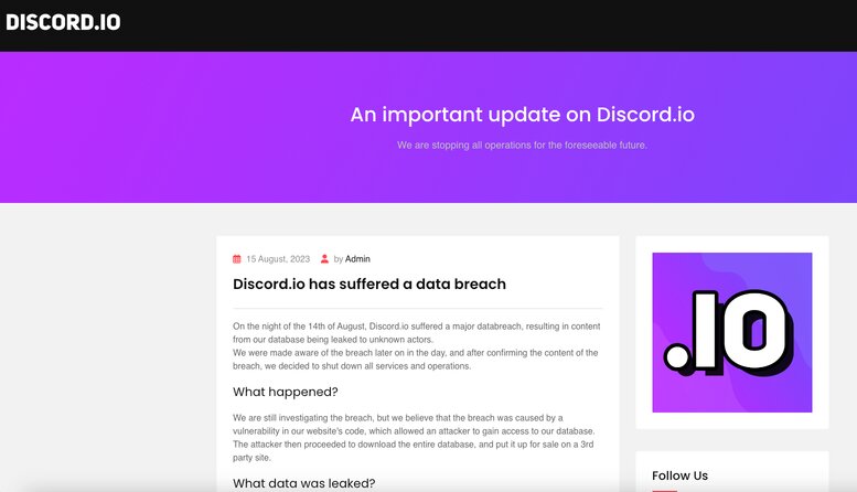 Discord.io Is Shutting Down Its Service After a Massive Data Breach