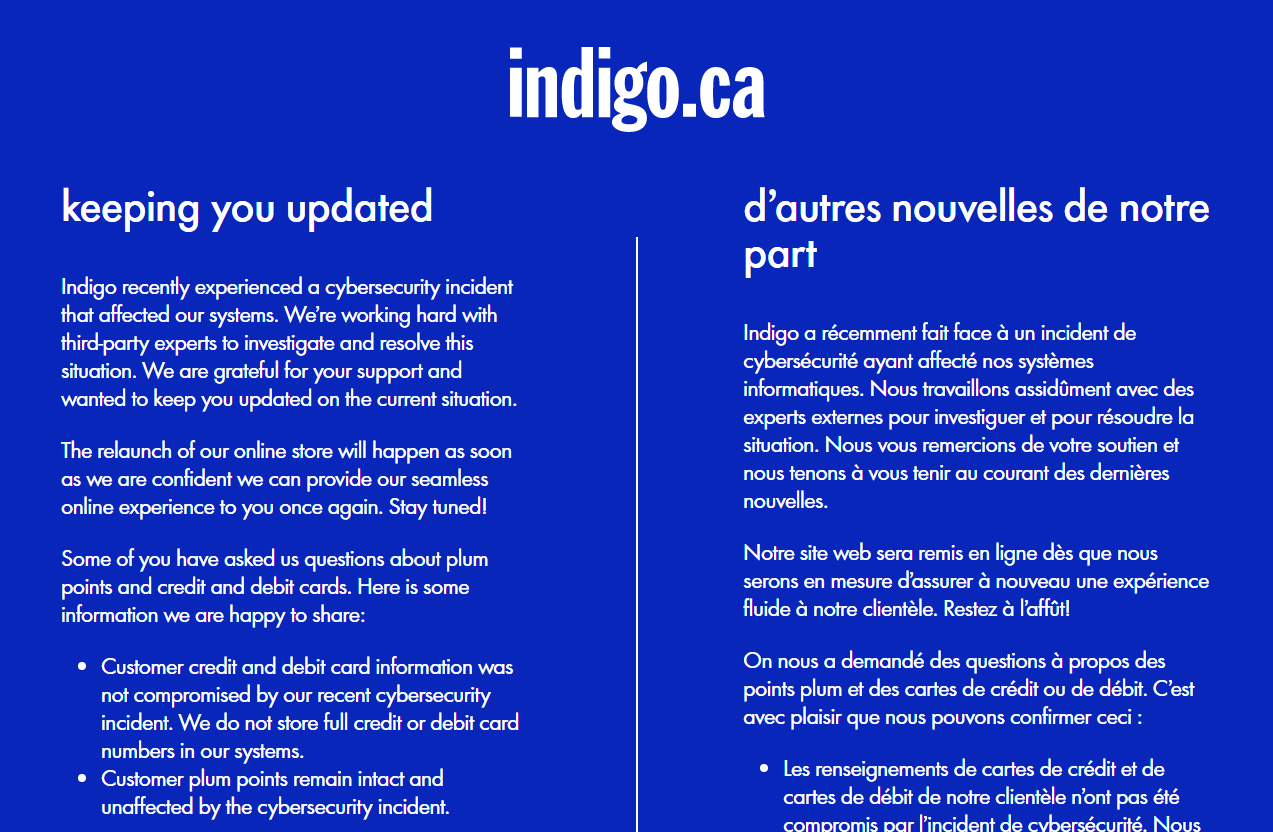 Indigo Books & Music suffered a cyberattack, likely lost “millions” in sales